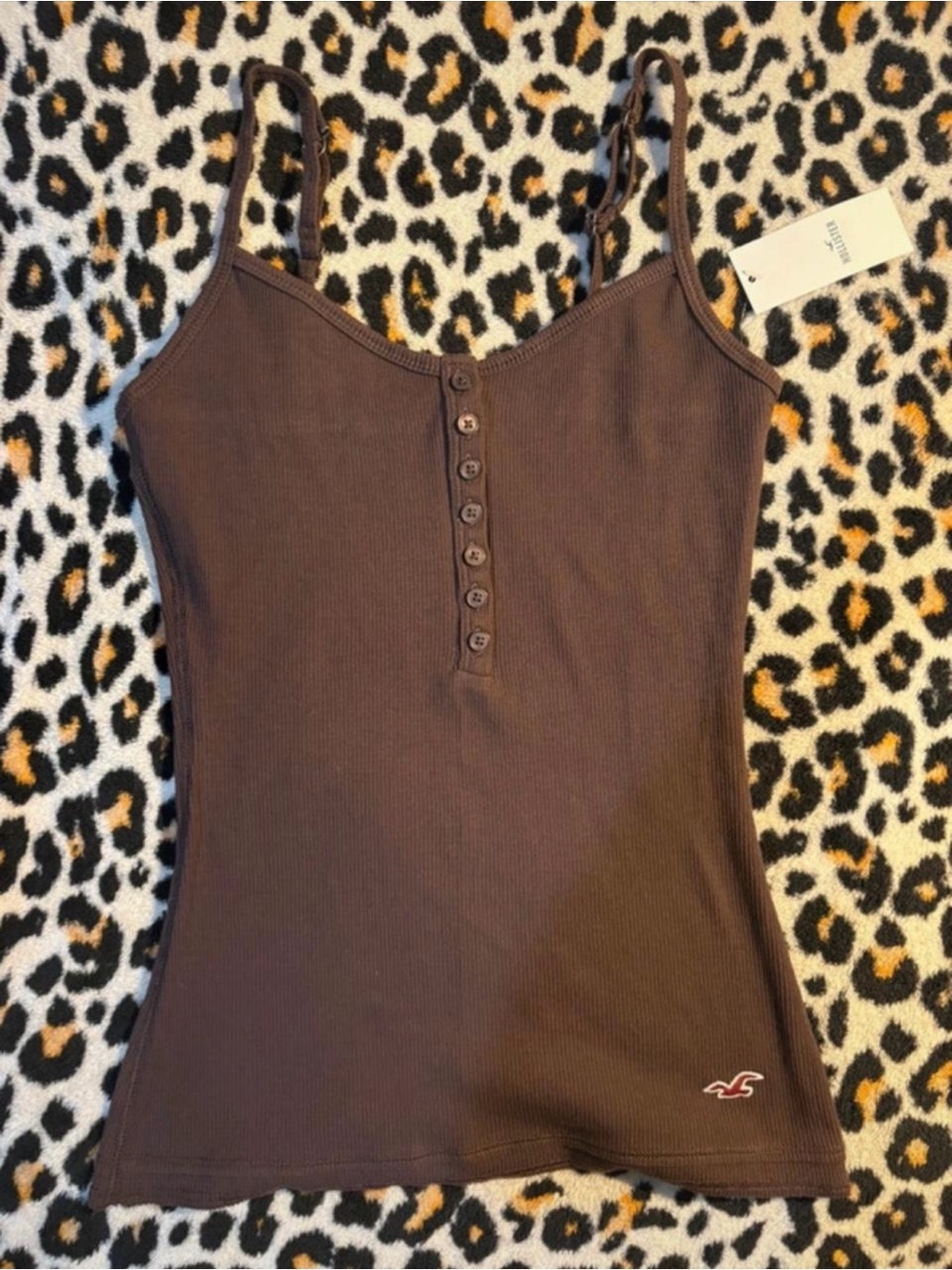 Hollister brown button up Henley tank top. Size Xs